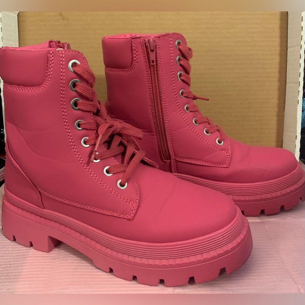 Hot Pink (Size US 7.5) Unisex Combat Boots